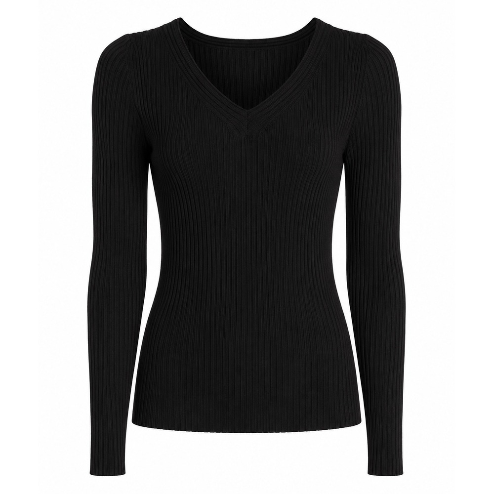 Staccato Kenosha Rib Knit V Neck Sweater Large NWT Black Lightweight Stitch Fix